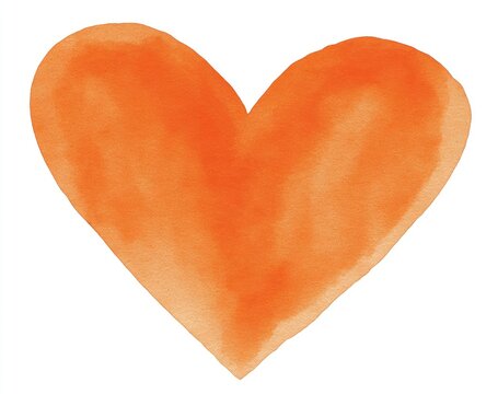Naklejki A vibrant, hand-painted orange heart shape, softly shaded and blurred, on a white background