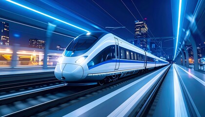 Naklejka premium Highspeed train with city night.