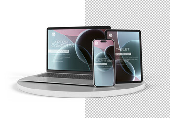 Mobile Phone, Laptop and Tablet Mockup On Transparent Background