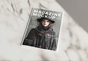 Magazine Cover With Editable Soft Shadows Mockup