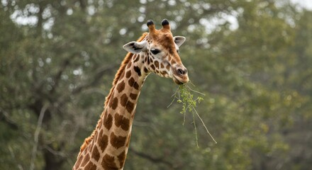 Obraz premium Giraffe profile in lush greenery