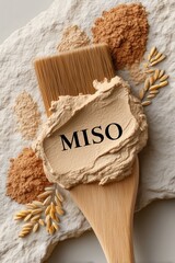 Miso Paste Textured Brushstroke with Wooden Spatula and Soy Elements – Japanese Cuisine Concept