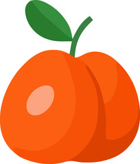 Bright orange peach with green leaf on a clean white background showcasing its natural shape and color