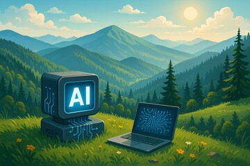 AI technology in Carpathian Mountains Illustration