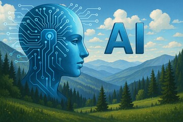 AI technology in Carpathian Mountains Illustration