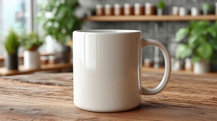 Simple White Ceramic Coffee Mug on Wooden Table