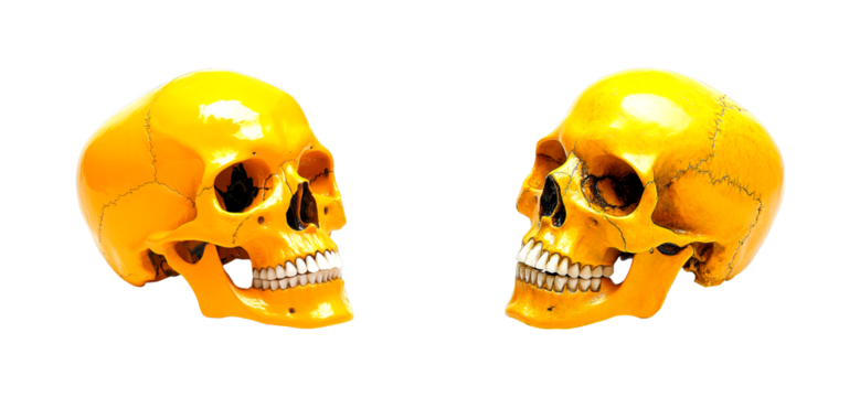Yellow skulls for study isolated set on transparent background