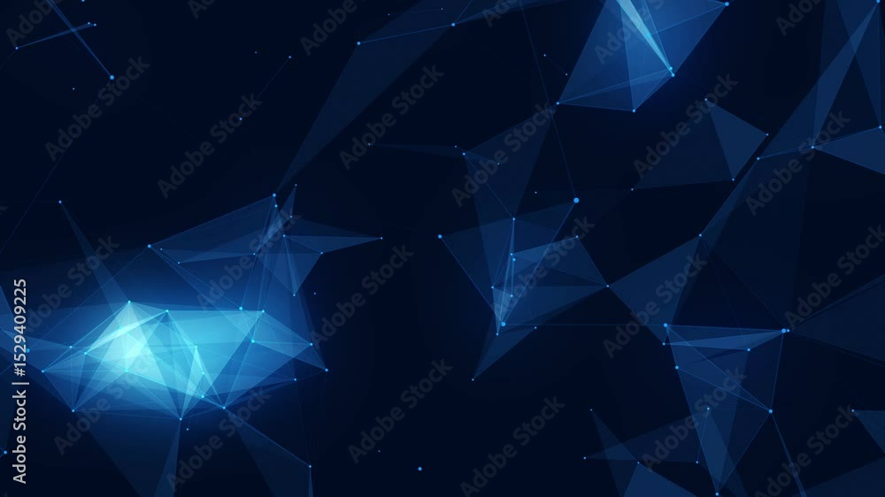 Poster abstract blue network connection and technology background with glowing dots on dark backdrop