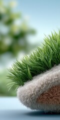 Close-Up of Lush Green Grass Growing from Soil – Natural Eco Background Concept