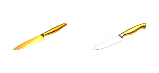 Gold-handled knives isolated set on transparent background