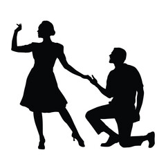 Silhouette of a standing woman and kneeling man in expressive poses, evoking drama and storytelling