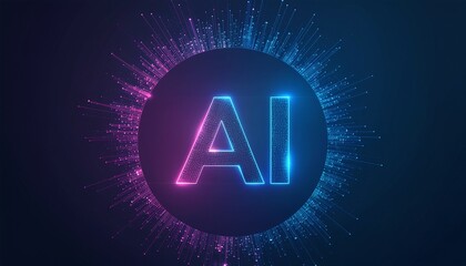 Futuristic AI interface with digital burst and glowing text