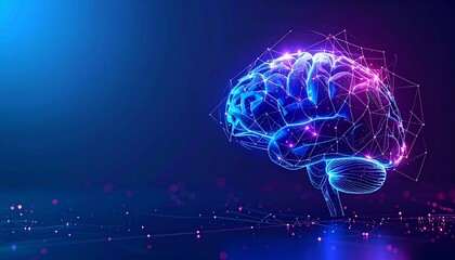 Futuristic digital brain illustration with glowing network nodes