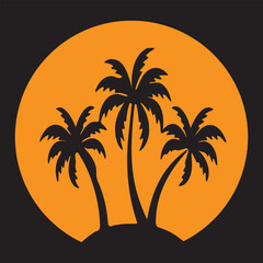 Tropical summer sunset with a palm tree silhouette on a beach
