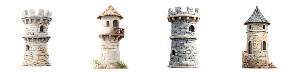 Diverse collection of medieval castle towers and fortresses