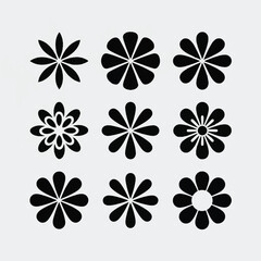 Black Floral Petal Icons Set - Minimal Silhouette Flower Vector Pack
