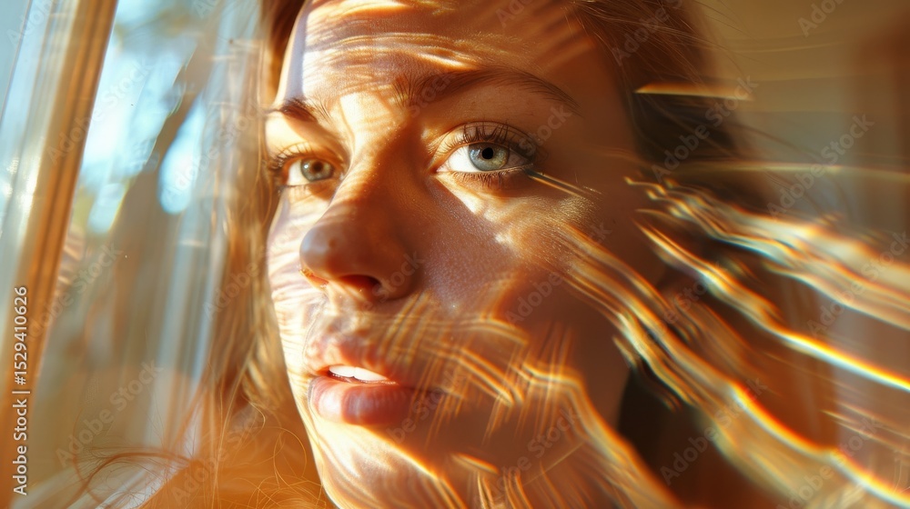 Aufkleber a captivating portrait showcasing a woman with striking features illuminated by beautiful light patt