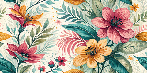 Abstract floral summer background, expressive petals and dynamic color strokes