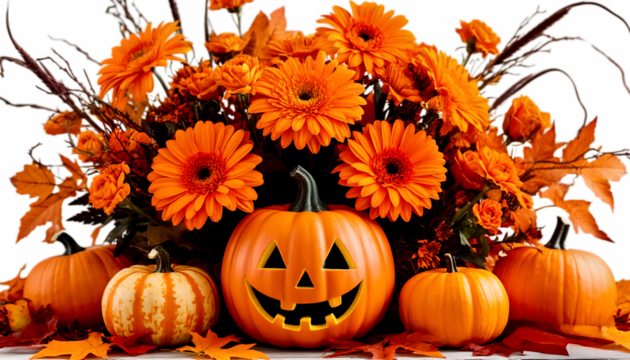 pumpkin and autumn leaves