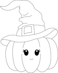 Cute Witch Hat Pumpkin Coloring Page

