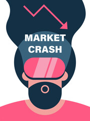 Market crash in metaverse. Trade war in VR. Tariff war concept. Economic crisis. Flat vector illustration.