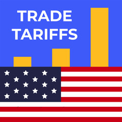 EU tariffs and trade war between customs tariffs and the United States as an economic dispute. USA flag and graph. Flat vector illustration.
