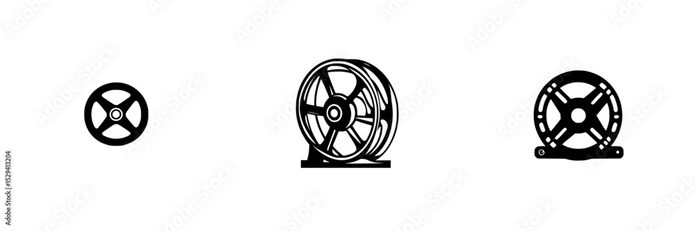 Aufkleber black icon set of various wheel designs showcasing different styles in a simple layout