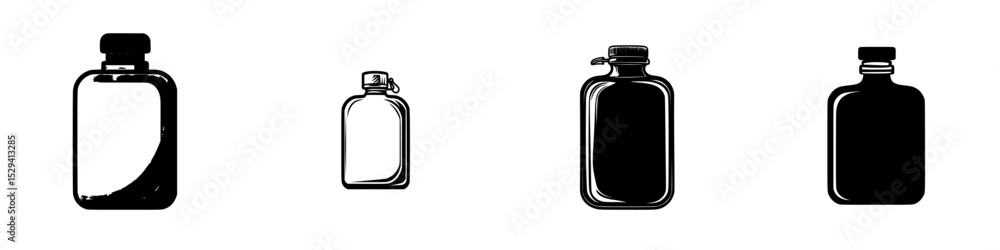 Aufkleber set of black icons representing various bottle designs for creative projects and graphic design usag