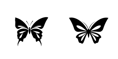Obraz premium Dual black butterfly icons representing transformation and beauty in an abstract design suitable for various uses
