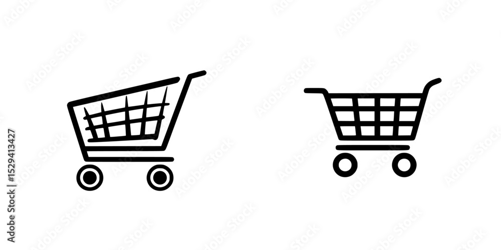 Poster black icon set featuring two shopping carts in a minimalist style on a white background for digital 