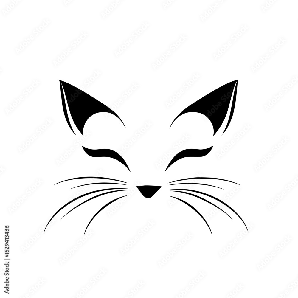 Poster black icon featuring a stylized cat face with prominent ears and whiskers designed for minimalistic 