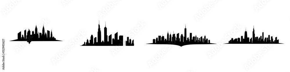 Poster visual representation of skyline silhouettes showcasing urban architecture in a minimalist style at 