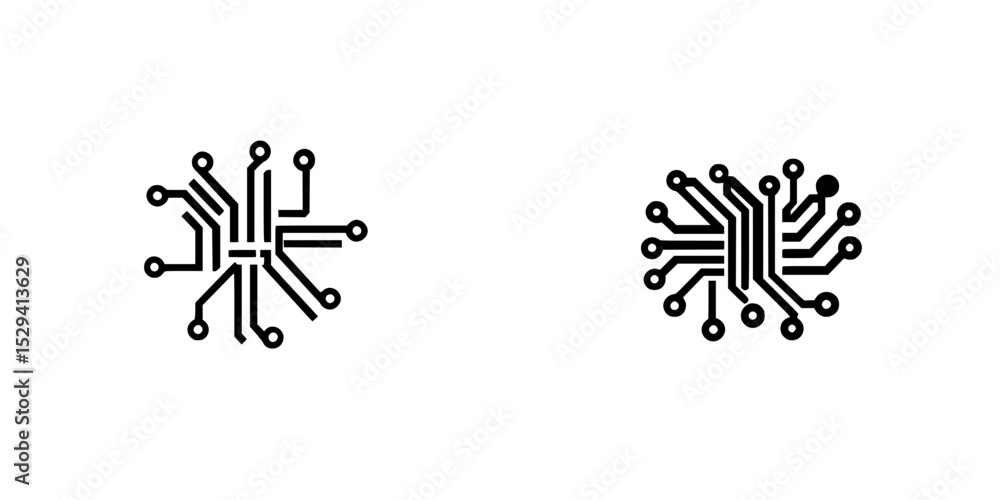 Poster set of black circuit icons designed for technology-related projects and concepts showcasing digital 