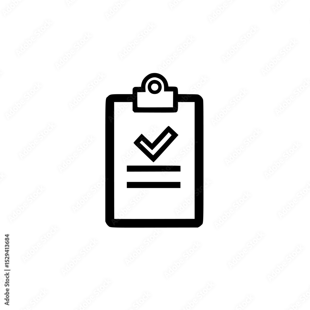 Aufkleber black icon of a checklist on a clipboard representing task completion and organization in various se