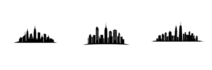 Obraz premium Silhouette of city skylines featuring distinct architectural styles and outlines against a plain background at daytime