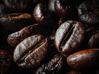 roasted coffee beans close-up, roasted coffee beans background and texture