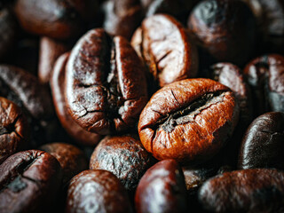 roasted coffee beans close-up, roasted coffee beans background and texture
