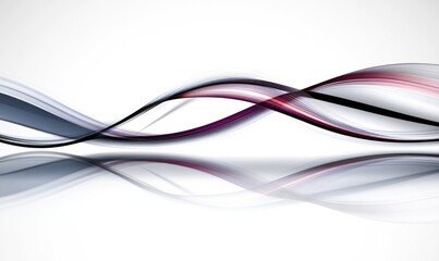 Abstract design with flowing, twisting ribbons in grey, purple, and red, mirrored on a white background