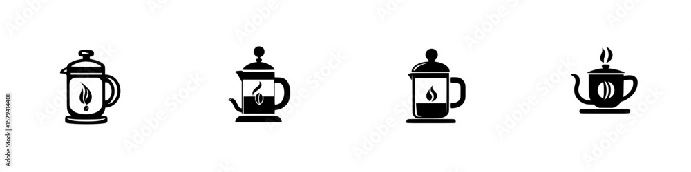 Poster black icons of various coffee and tea brewing methods displayed on a clean background