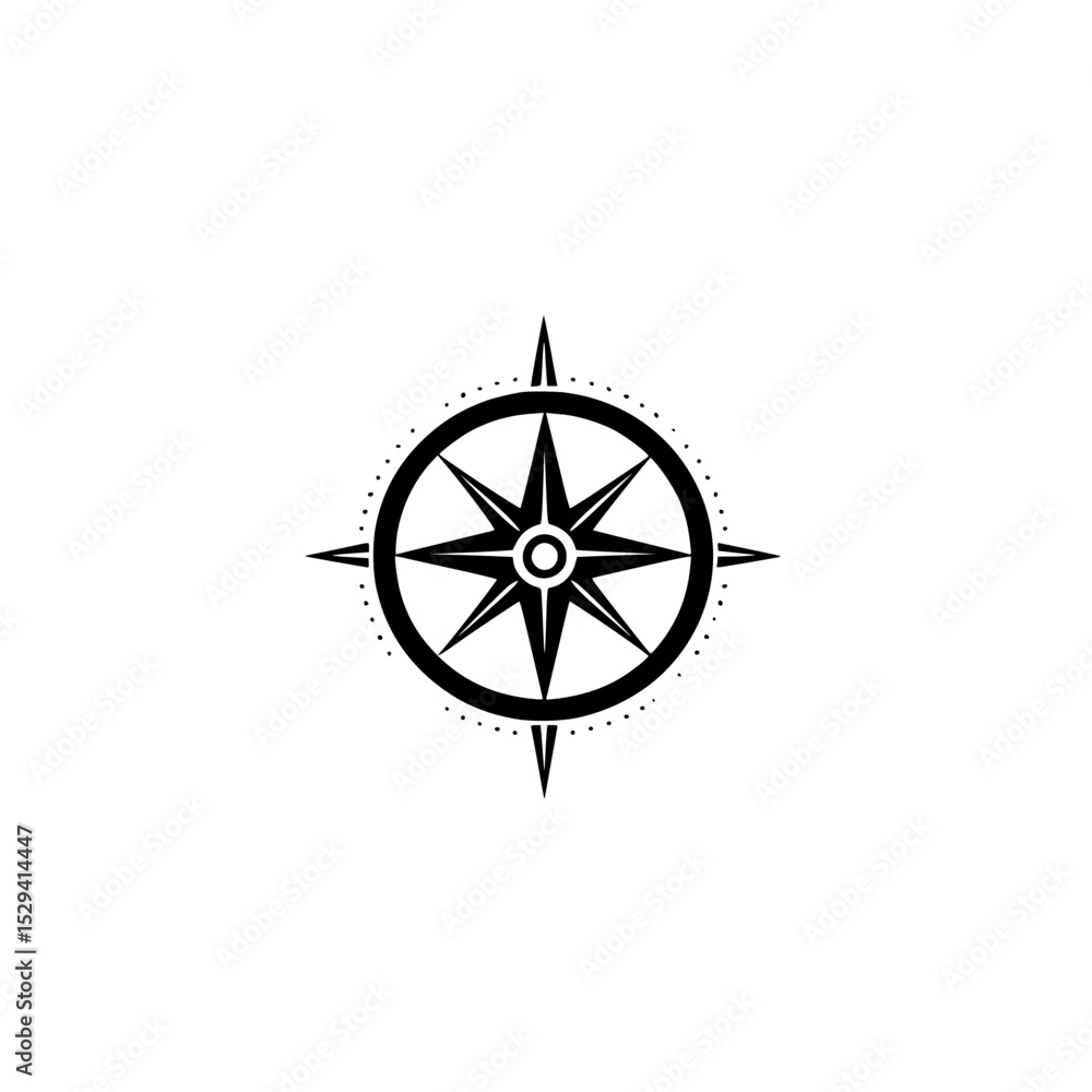 Poster black compass icon representing direction and navigation for various design applications