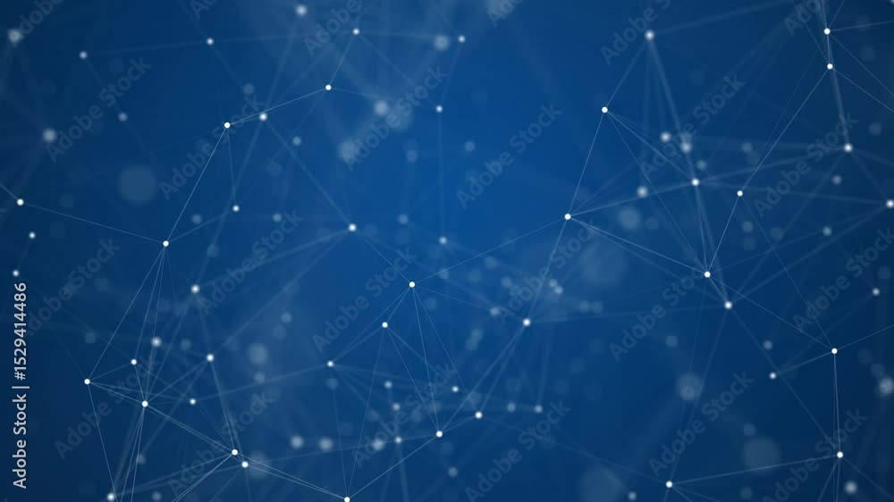 Poster abstract network connection dots and lines on blue backdrop showing data flow and communication