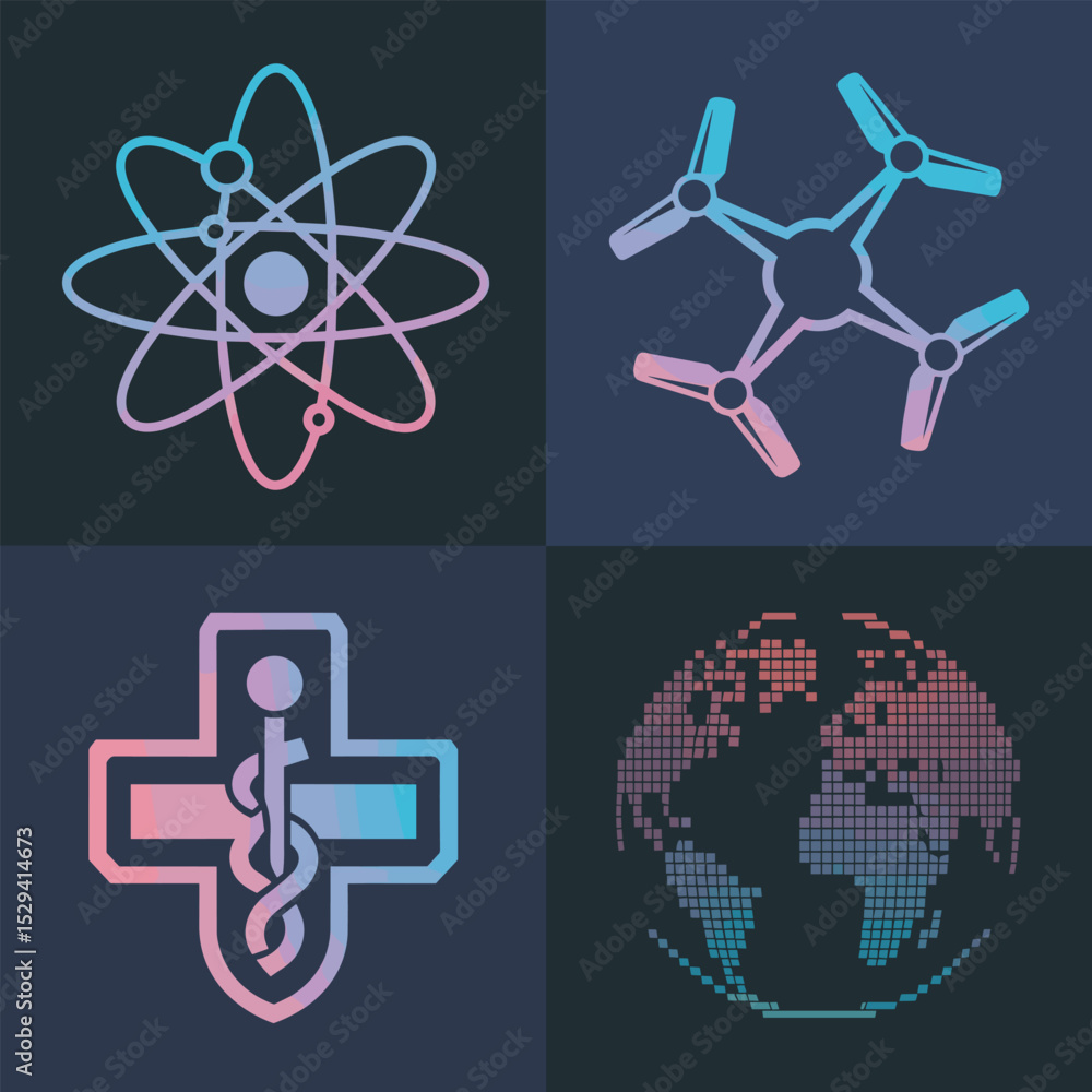 Poster abstract vector shapes in modern style representing science healthcare technology and global connect