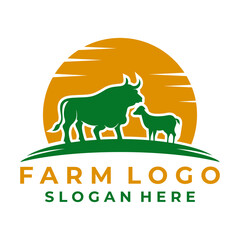 Farm logo design vector. Cow and sheep logo design vector