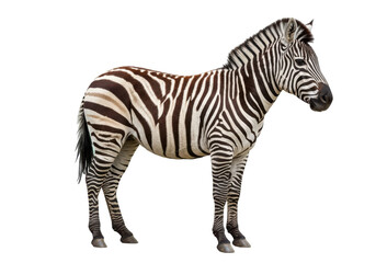 Fototapeta premium A majestic zebra stands in profile against a plain background, showcasing its striking stripes