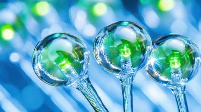 Clear orbs with glowing green LEDs