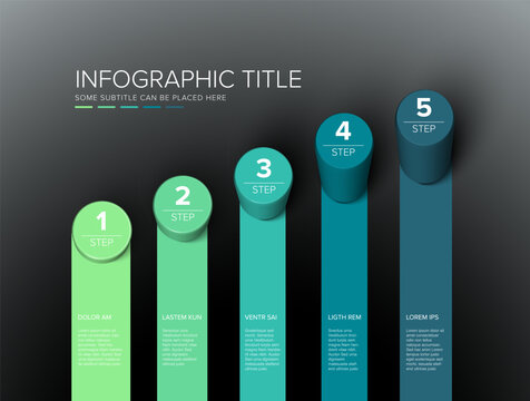 A stylish 5 steps infographic graphic featuring a bar chart design. This infographic is a clean presentation template ideal for illustrating five steps or stages in a process.