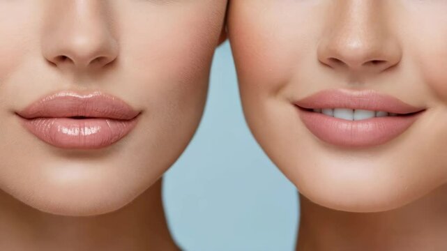 young woman before and after lips augmentation 