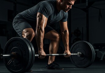 Powerful Male Weightlifter Performing a Barbell Squat. Generative Ai