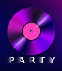 Vector poster retro party announcement with vinyl lp.