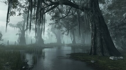 Misty swamp forest